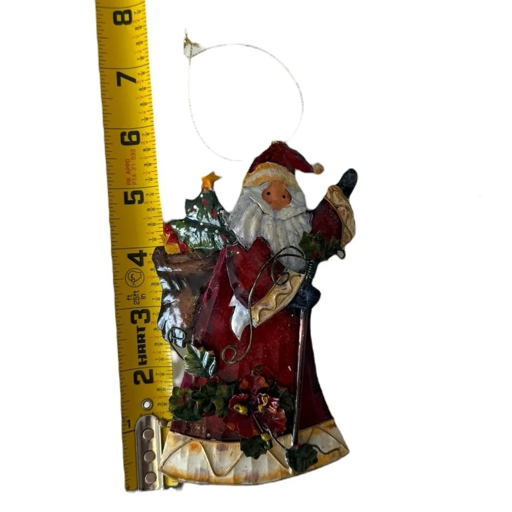 3 Rustic Metal Tin Country Santa Claus Christmas Ornaments 6'-8' EUC